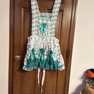 Teal and White Lace Apron Dress